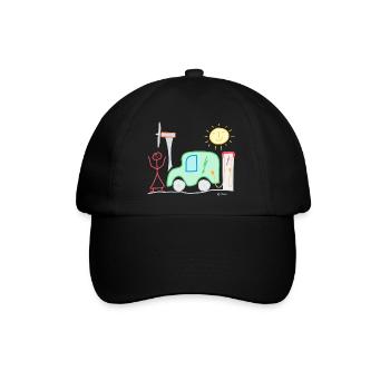 Electric car stick figure woman pinwheel charging station sun - Baseball Cap - black/black - Front