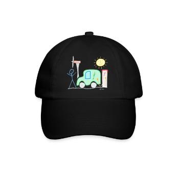 Electric car stick figure sun charging station voltage - Baseball Cap - black/black - Front