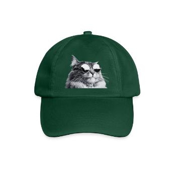 Grey Cat with Sunglasses Portrait - Baseball Cap - bottle green - Front