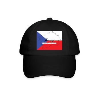 Prag - Hauptstadt mit GPS & Flagge - Baseballkappe - Schwarz/Schwarz - Vorne
