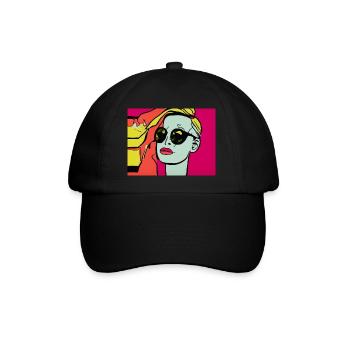 Pop Art - Frau mit Sonnebrille - Baseballkappe - Schwarz/Schwarz - Vorne