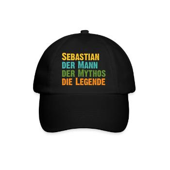Sebastian der Mythos die Legende Vorname Sebastian - Baseballkappe - Schwarz/Schwarz - Vorne