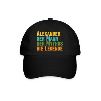 Alexander der Mythos die Legende Vorname Alexander - Baseballkappe - Schwarz/Schwarz - Vorne
