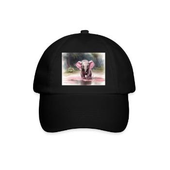 grauer Elefant mit rosa Ohren - Baseballkappe - Schwarz/Schwarz - Vorne