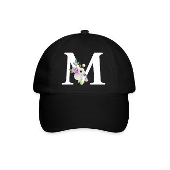 Lila Blumenbuchstabe m - Baseballkappe - Schwarz/Schwarz - Vorne