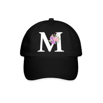 Lila Blumenbuchstabe m - Baseballkappe - Schwarz/Schwarz - Vorne