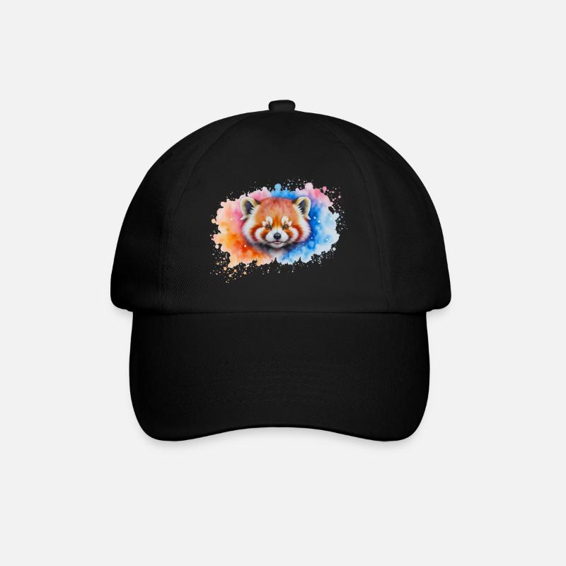 Wasserfarbener Roter Panda Splash - Baseballkappe - Schwarz/Schwarz