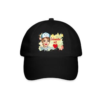 Schwester mit Herz Pflegehelden - Baseballkappe - Schwarz/Schwarz - Vorne