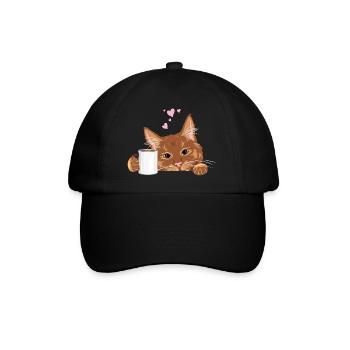 Peeking cute ginger cat with coffee mug - Baseball Cap - black/black - Front