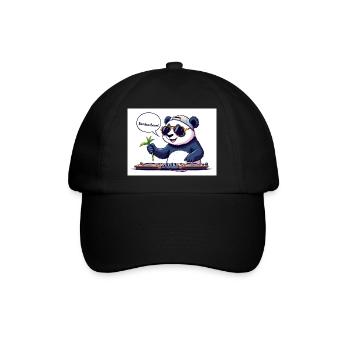 DJ Panda mit Brille und Bambusstab - Baseballkappe - Schwarz/Schwarz - Vorne