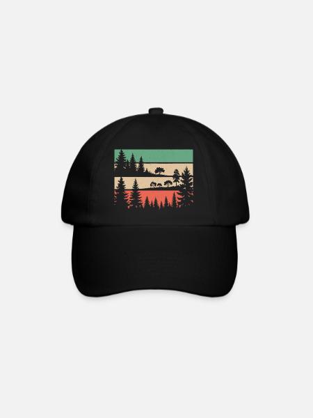 Retro Wald Natur Silhouette Bäume Motiv Wandern - Baseballkappe - Schwarz/Schwarz