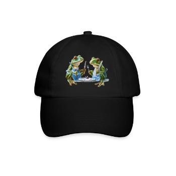 Two frog cooks at dinner - Baseball Cap - black/black - Front