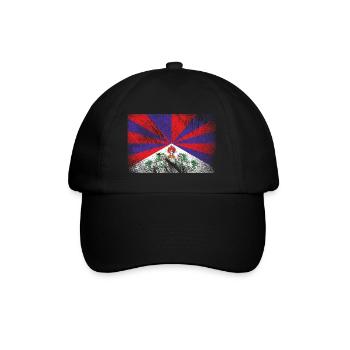 Tibet Flagge - Grunge Brush - Baseballkappe - Schwarz/Schwarz - Vorne