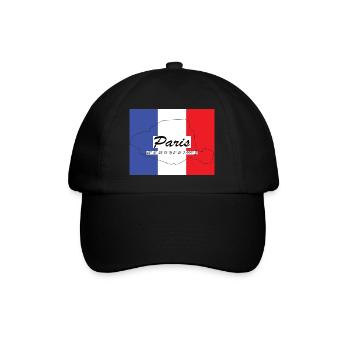 Paris - Hauptstadt mit GPS-Koordinaten & Flagge - Baseballkappe - Schwarz/Schwarz - Vorne