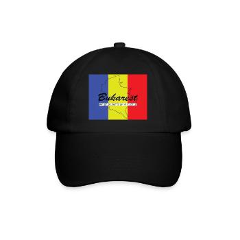 Bukarest - Hauptstadt mit GPS & Flagge - Baseballkappe - Schwarz/Schwarz - Vorne