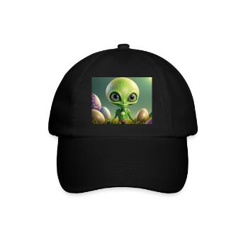 cute little green retro alien with easter eggs - Baseball Cap - black/black - Front