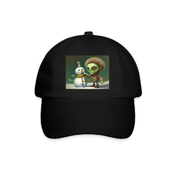 Vintage-Alien baut einen Schneemann - Baseballkappe - Schwarz/Schwarz - Vorne