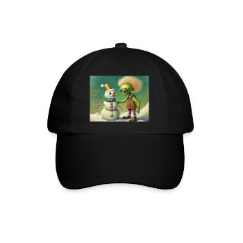 Alien baut einen Schneemann - Baseballkappe - Schwarz/Schwarz - Vorne