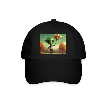 niedlich klein grün retro vintage alien fliegen einen drachen fliegen - Baseballkappe - Schwarz/Schwarz - Vorne