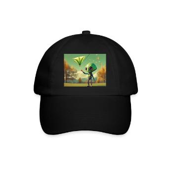 niedlich klein grün retro vintage alien fliegen einen drachen fliegen - Baseballkappe - Schwarz/Schwarz - Vorne