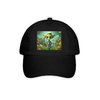 cute little green retro alien working garden - Baseball Cap - black/black - Front