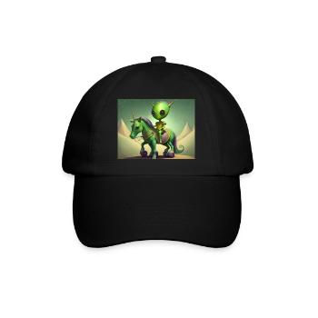 niedliches kleines grünes vintage alien reitet auf einem pferd - Baseballkappe - Schwarz/Schwarz - Vorne
