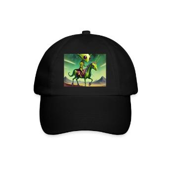 niedliches kleines grünes vintage alien reitet auf einem pferd - Baseballkappe - Schwarz/Schwarz - Vorne