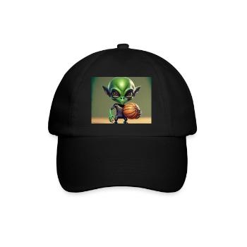 niedliche kleine grüne retro vintage alien basketball - Baseballkappe - Schwarz/Schwarz - Vorne