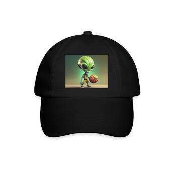 niedliche kleine grüne retro vintage alien basketball - Baseballkappe - Schwarz/Schwarz - Vorne