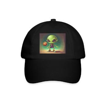 niedliches kleines grünes retro vintage alien basketball - Baseballkappe - Schwarz/Schwarz - Vorne