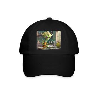 niedliche kleine grüne retro vintage alien jeden tag - Baseballkappe - Schwarz/Schwarz - Vorne