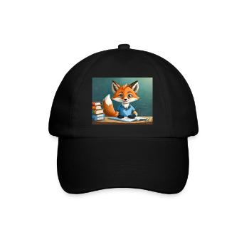Niedlicher kleiner Teufel Fuchs Alltag – liest - Baseballkappe - Schwarz/Schwarz - Vorne