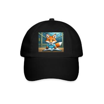 Niedlicher kleiner Teufel Fuchs Alltag – liest - Baseballkappe - Schwarz/Schwarz - Vorne