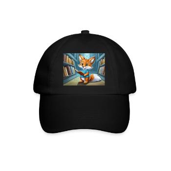 Niedlicher kleiner Teufel Fuchs Alltag – liest - Baseballkappe - Schwarz/Schwarz - Vorne