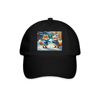 niedlicher kleiner Teufel Fuchs Alltag – Schnee spielen - Baseballkappe - Schwarz/Schwarz - Vorne