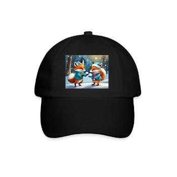 niedlicher kleiner Teufel Fuchs Alltag – Schnee spielen - Baseballkappe - Schwarz/Schwarz - Vorne