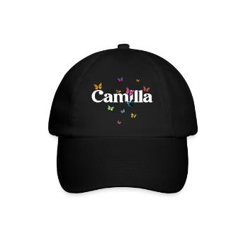 Schöner Mädchenname CAMILLA mit Schmetterlingen  - Baseballkappe - Schwarz/Schwarz - Vorne