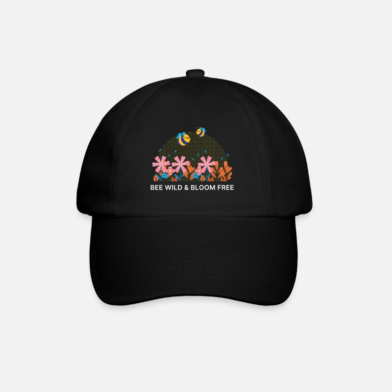 Bee Wild & Bloom Free – Bienen Blumen Spruch - Baseballkappe - Schwarz/Schwarz