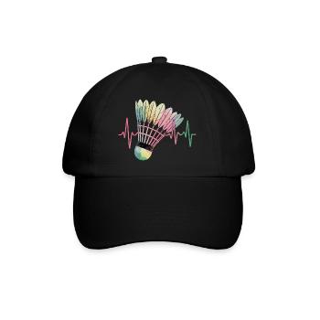 Badminton Heartbeat Colorful Shuttlecock Pulse For - Baseball Cap - black/black - Front