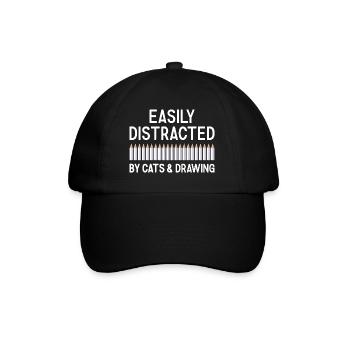Drawer Easily Distracted By Cats And Drawing - Baseball Cap - black/black - Front