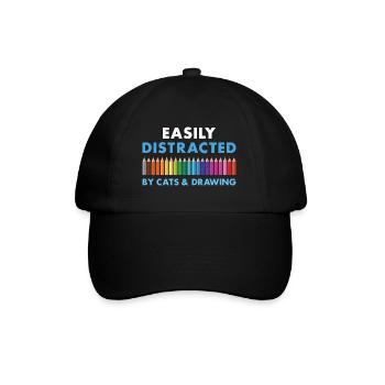 Drawer Easily Distracted By Cats And Drawing - Baseball Cap - black/black - Front