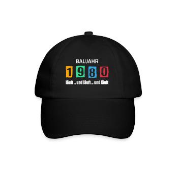 Baujahr 1980 - läuft und läuft und läuft - Baseballkappe - Schwarz/Schwarz - Vorne