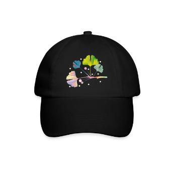 bunter Ginkgo Ast mit Blätter in Regenbogen Farben - Baseballkappe - Schwarz/Schwarz - Vorne