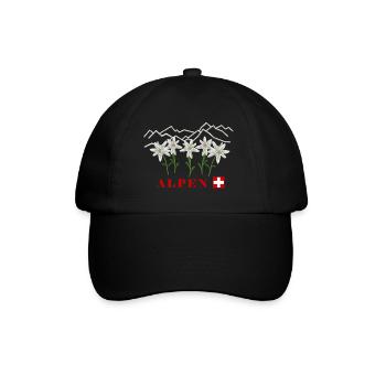 Alpen, Edelweiss, Schweiz - Baseballkappe - Schwarz/Schwarz - Vorne