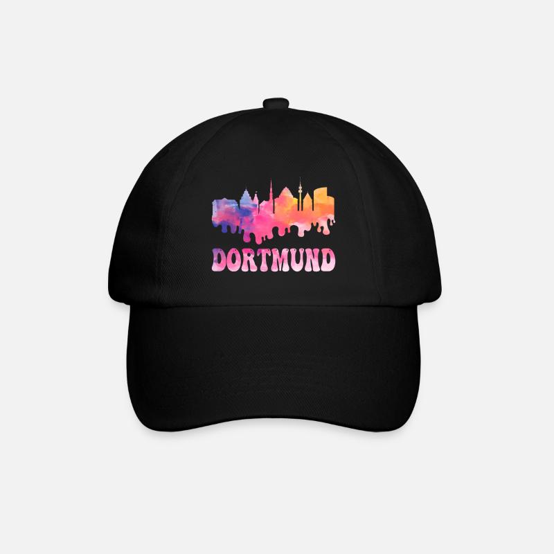 Dortmund Deutschland Stadt Skyline Splash Bunt - Baseballkappe - Schwarz/Schwarz
