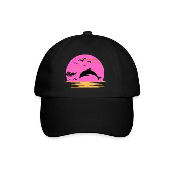 Dauphin Coucher Soleil Rose Aventure Fille Femme - Casquette classique - noir/noir - Devant