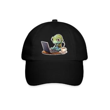 Gecko Home Office Coffee Laptop Funny Shirt - Baseball Cap - black/black - Front