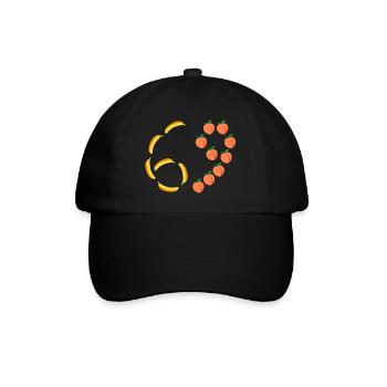 Fruchtmotiv Bananen und Pfirsiche - Baseballkappe - Schwarz/Schwarz - Vorne