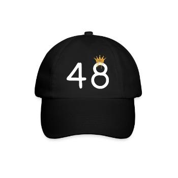 Königliche Zahl 48 mit Krone Design - Baseballkappe - Schwarz/Schwarz - Vorne