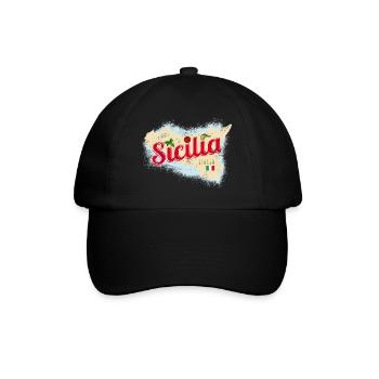 Sizilien Italien Vintage Insel Souvenir mit Fahne - Baseballkappe - Schwarz/Schwarz - Vorne
